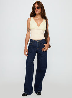 front view of model wearing Princess Polly Can We Dance Top Cream Sleeveless V-Neck 