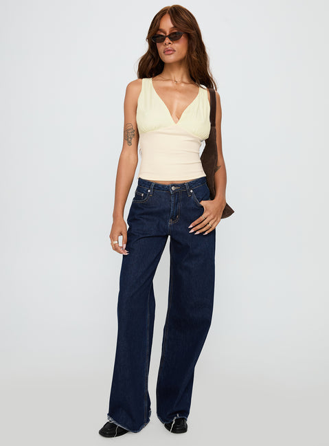 front view of model wearing Princess Polly Can We Dance Top Cream Sleeveless V-Neck 