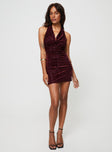 Princess Polly Cowl Neck  Carlso Halter Mini Dress Burgundy