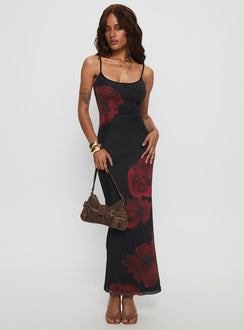 Lucky to Love Maxi Dress Black / Red Floral