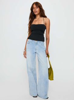 front view of model wearing Princess Polly In The End Tie Back Top Black Sleeveless Square Neck 