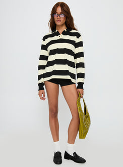 side view of model wearing Princess Polly Nautica Jersey Ink Stripe Long 