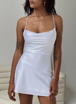 Front view of model wearing  front Princess Polly Square Neck  Celena Mini Dress White