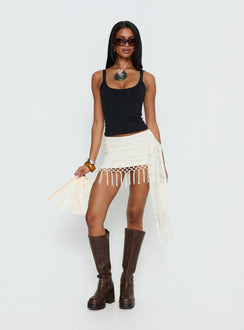   front view of model wearing Princess Polly Winita Macrame Tassel Mini Skirt Cream Mini Skirts 