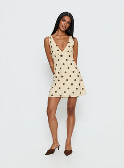Nellie Mini Dress Lemon / Brown Polka Dot