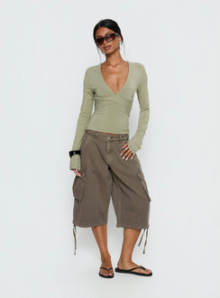 Madelon Long Sleeve Wrap Top Sage