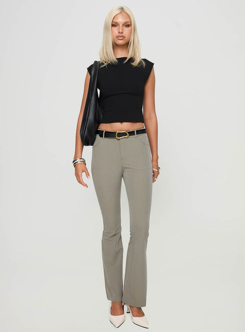 back view of model wearing Princess Polly Mitsuki Mid Rise Pants Grey 