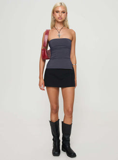 front view of model wearing Princess Polly Strutter Strapless Top Slate Sleeveless straight 