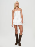 front view of model wearing Princess Polly Jazzmin Mini Dress White Square Neck 