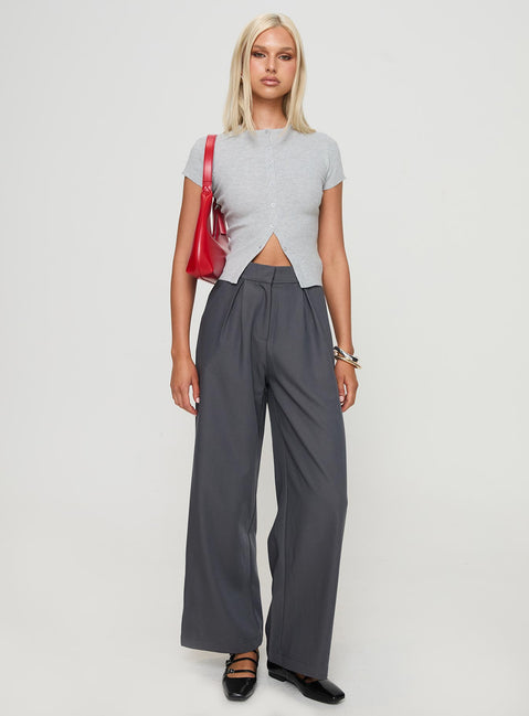 front view of model wearing Princess Polly Relaxed Pants Charcoal High Waisted Pants 