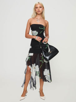 front view of model wearing Princess Polly Nektaria Strapless Midi Dress Multi Straight Neck 