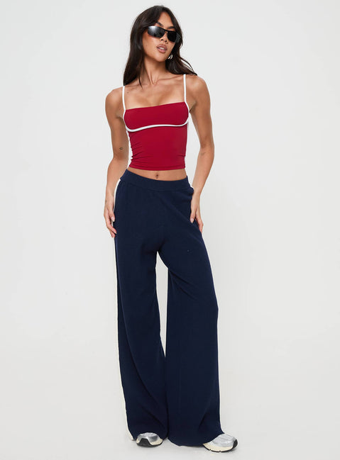 front view of model wearing Princess Polly Albright Pants Navy / Milk Mid Rise 