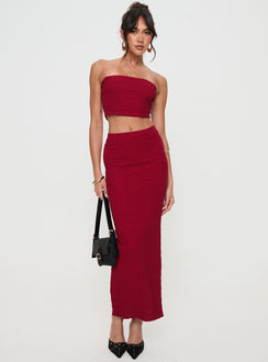 Burgundy two piece skirt and top set