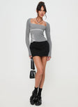 side view of model wearing Princess Polly Noir Long Sleeve Top Grey Full Sleeves Square Neck 