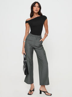 front view of model wearing Princess Polly Katow Cargo Pants Grey Stripe High Waisted Pants 