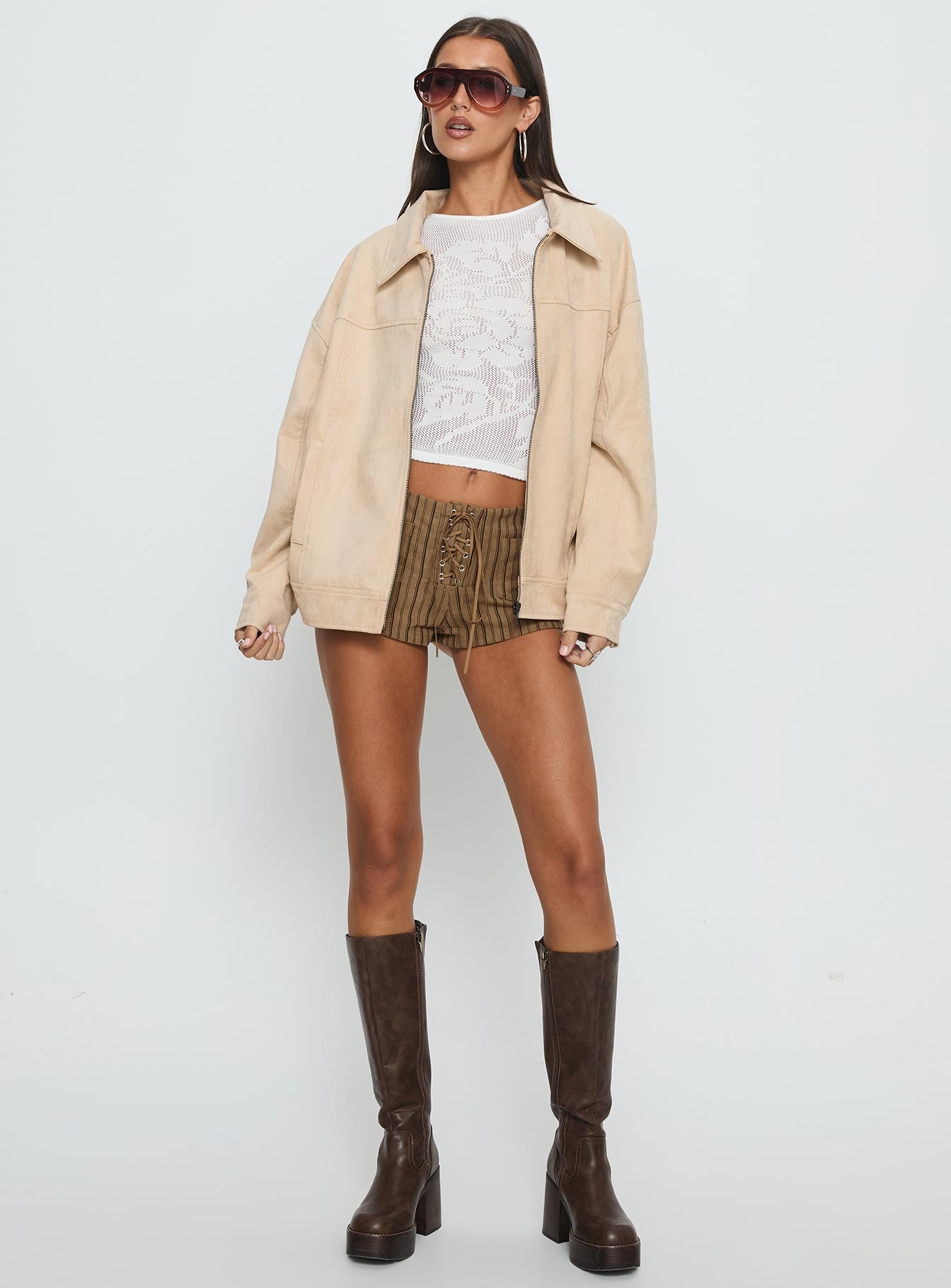 Goldsmith Faux Suede Bomber Jacket Beige