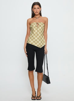 I Wonder Strapless Cut Out Top Yellow Check