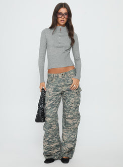 front view of model wearing Princess Polly Sweetness Low Rise Straight Leg Jeans Digital Camo Low Rise Jeans 