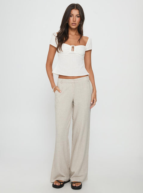 front view of model wearing Princess Polly Syrena Tailored Wide Leg Pant Natural Mid Rise Pants 