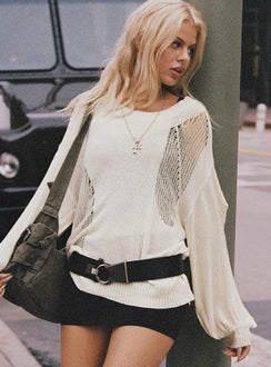 back view of model wearing Princess Polly Wendy Oversized Sweater Cream Long 