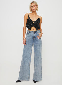 Front view of model wearing  front Princess Polly Sleeveless Scoop Neck  Rosaton Top Black