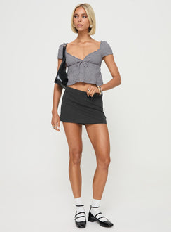 front view of model wearing Princess Polly Kellan Cap Sleeve Top Blue Short Sleeves Plunger 