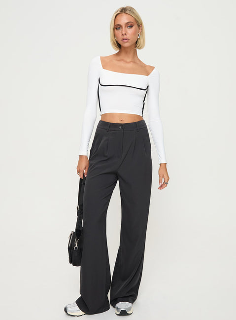 front view of model wearing Princess Polly Maidenwell Contrast Long Sleeve Top White Full Sleeves Square Neck 