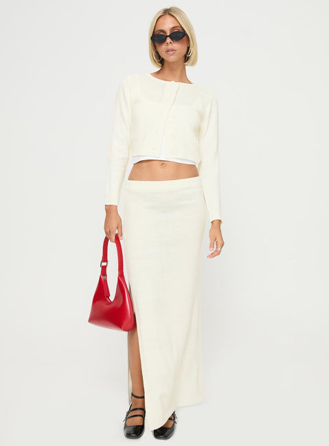   front view of model wearing Princess Polly Collase Knit Maxi Skirt Cream Maxi 