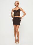 Brown two piece set Crop top, adjustable shoulder straps, tie detail at bust