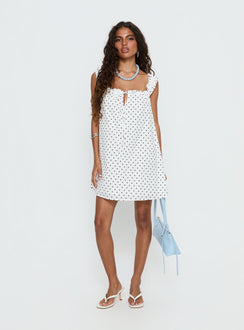 Swing Mini Dress White Polka Dot