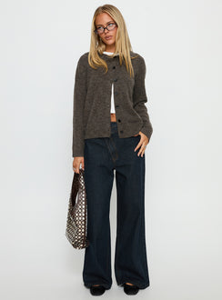 front view of model wearing Princess Polly Better Than Fiction Cardigan Mocha Cropped Jumpers 