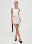   front view of model wearing Princess Polly Gemelli Mini Skirt Floral Mini Skirts 