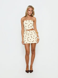 Jasira Strapless Drape Mini Dress Cream / Brown Polka Dot