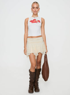 front view of model wearing Princess Polly Oh So Sweet Top White Sleeveless Crew Neck 