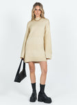 Princess Polly High Neck  Cheyenne Knit Sweater Dress Beige