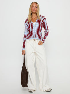 front view of model wearing Princess Polly Superstars Zip Through Hoodie Blue / Red Stripe cropped 