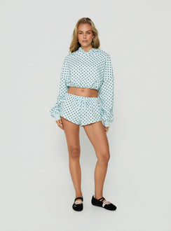 Quinncy Low Rise Sweat Shorts Blue Polka Dot