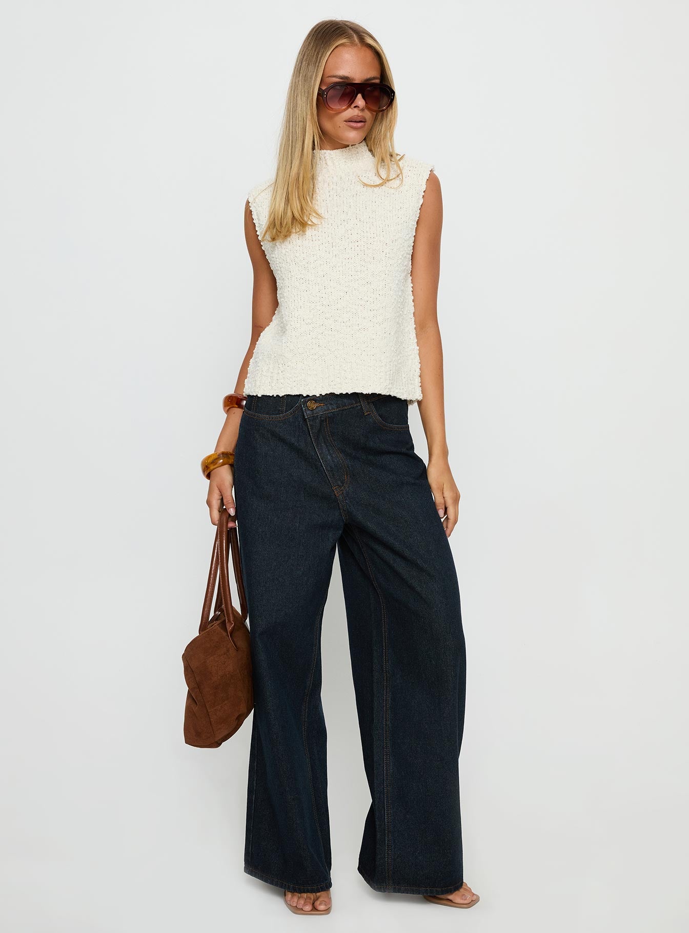 Lanette High Neck Sleeveless Top Cream