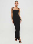 front view of model wearing Princess Polly Bombshell Maxi Dress Black Tall Square Neck 