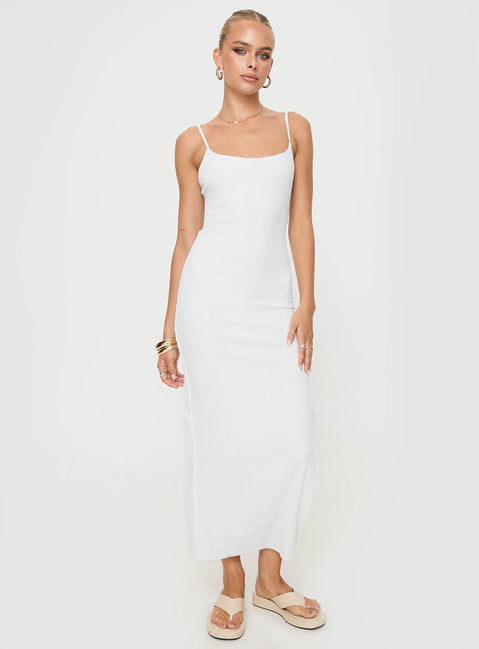 front view of model wearing Princess Polly Elestria Maxi Dress White Scoop Neck 