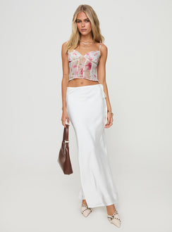   front view of model wearing Princess Polly Fluttering Maxi Skirt White Maxi 