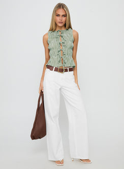 front view of model wearing Princess Polly Serenitia Mid Rise Straight Leg Relaxed Jeans White Wash High Waisted 