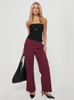 front view of model wearing Princess Polly Aquaville Pants Burgundy Pinstripe High Waisted Pants 