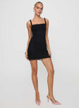 front view of model wearing Princess Polly Wignall Mini Dress Black Square Neck 