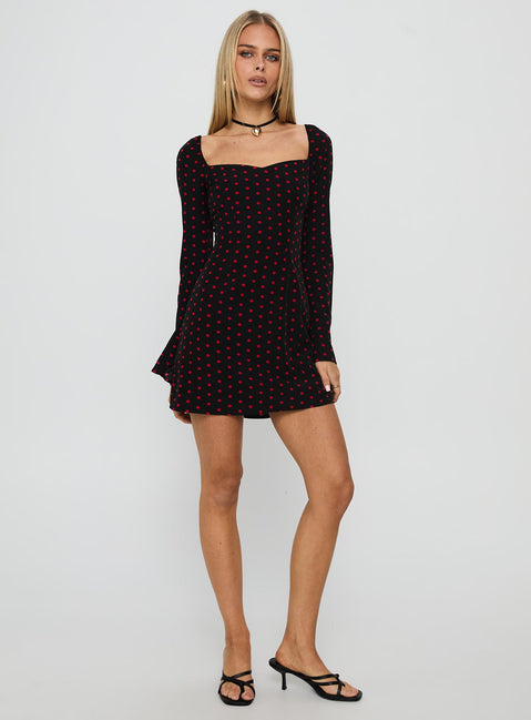 Addisen Long Sleeve Mini Dress Polka Dot