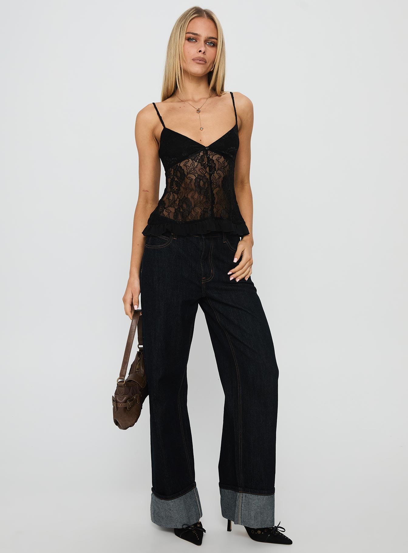 Weslee Lace Babydoll Top Black