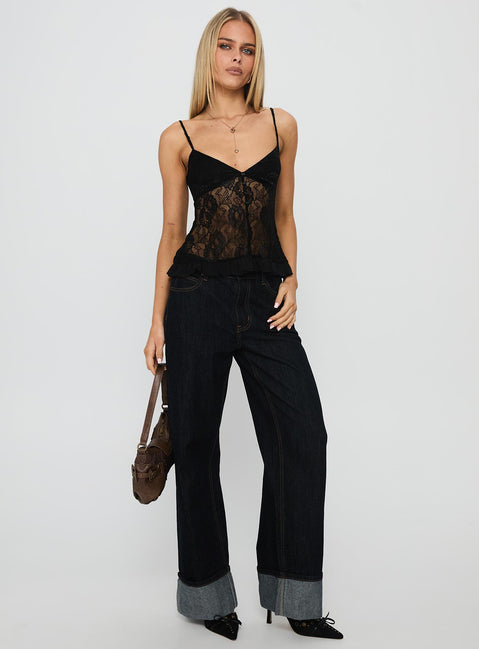 Weslee Lace Babydoll Top Black