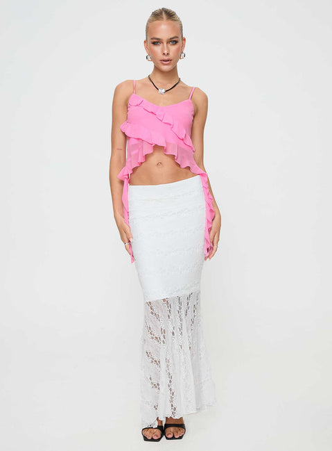   front view of model wearing Princess Polly Date Night Maxi Skirt White Maxi 