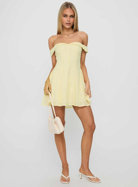 Rosebud Off The Shoulder Mini Dress Lemon