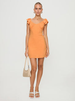 front view of model wearing Princess Polly Leto Mini Dress Orange Scoop Neck 